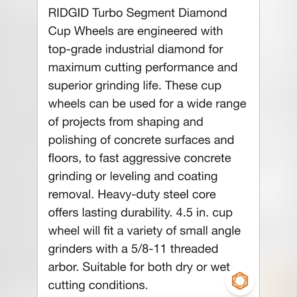 Ridgid Diamond Cut Wheel Turbo Segment 4.5" NWOT - Picture 3 of 4